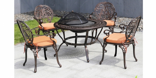Garden metal table, round,  with firepit