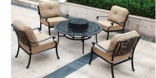 Garden metal table, round, with firepit