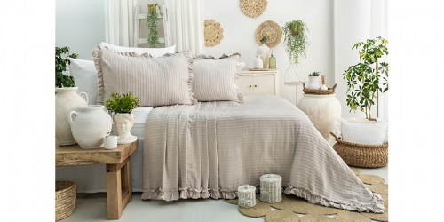 Bedspread with pillowcases, double, MARTA BEIGE
