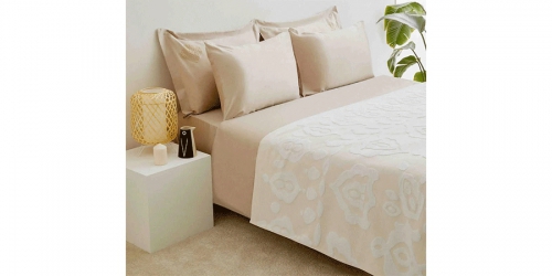 Pique bed cover, double, 200x220cm, NATURE WHITE/PINK