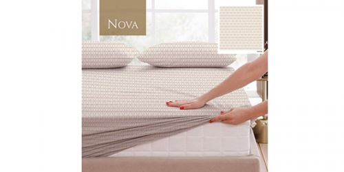 Cotton bedspread (on rubber) and 2 pillowcases, double, NOVA TOFFEE
