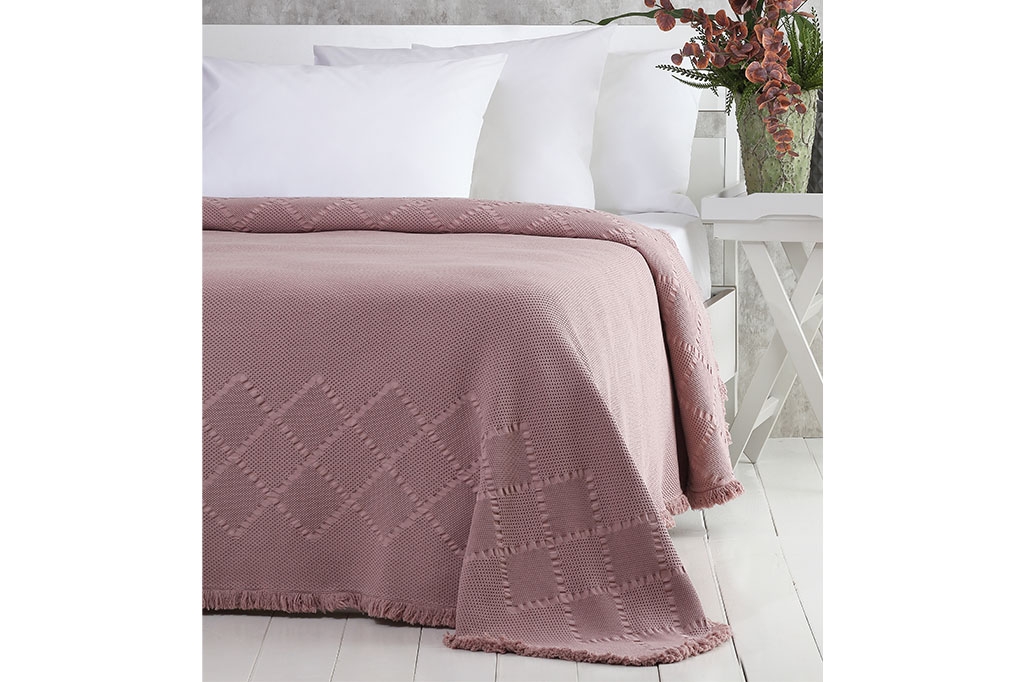 PAVIA Bedspread FRINGE PLUM