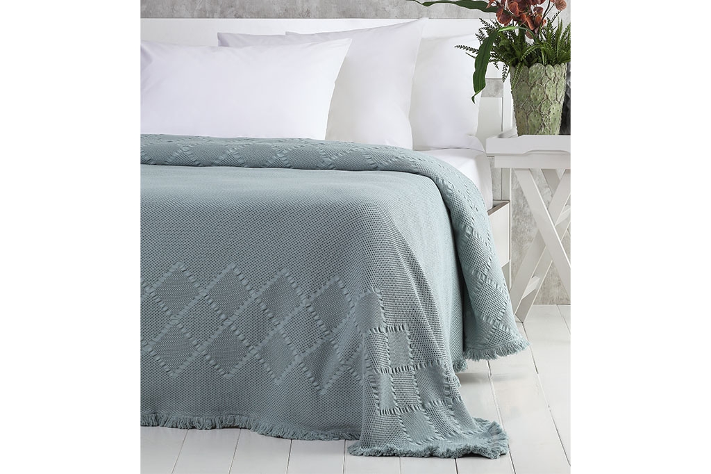 PAVIA Bedspread FRINGE GREEN