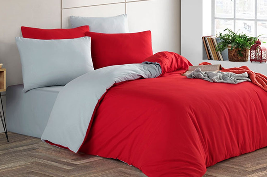 Ranforce Duvet Cover Set  PLAIN RED/GREY