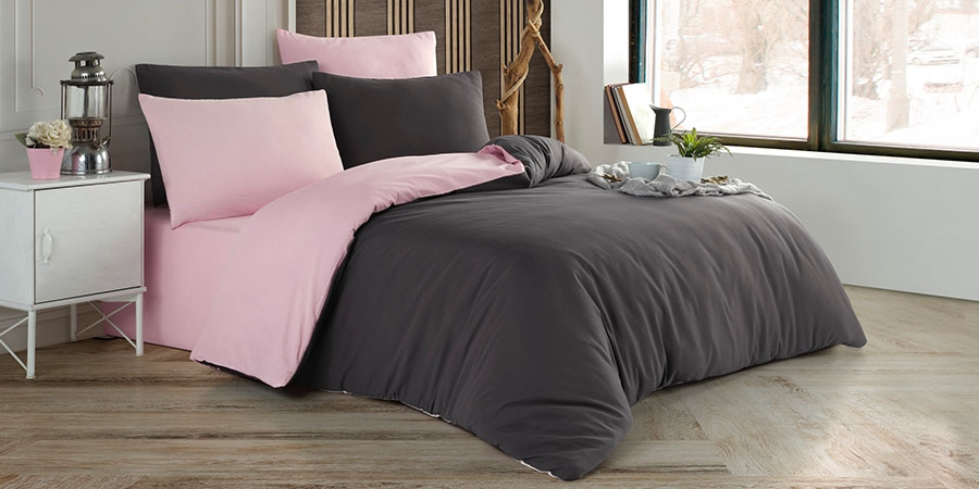 თეთრეული კოტონის PLAIN GREY/PINK