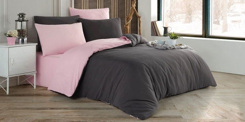 Ranforce Duvet Cover Set PLAIN GREY/PINK