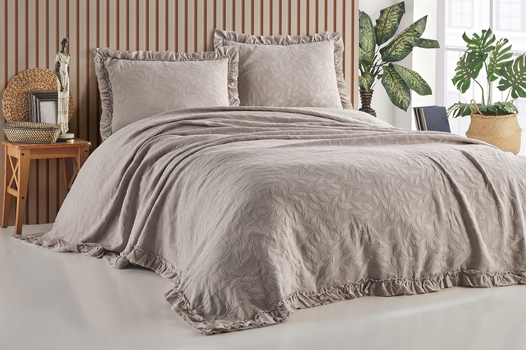 Bedspread with pillowcases, double, ILDA BEIGE