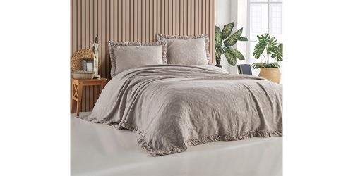 საწოლის გადასაფარებელი ბალიშის პირებით, ორიანი, ILDA BEIGE