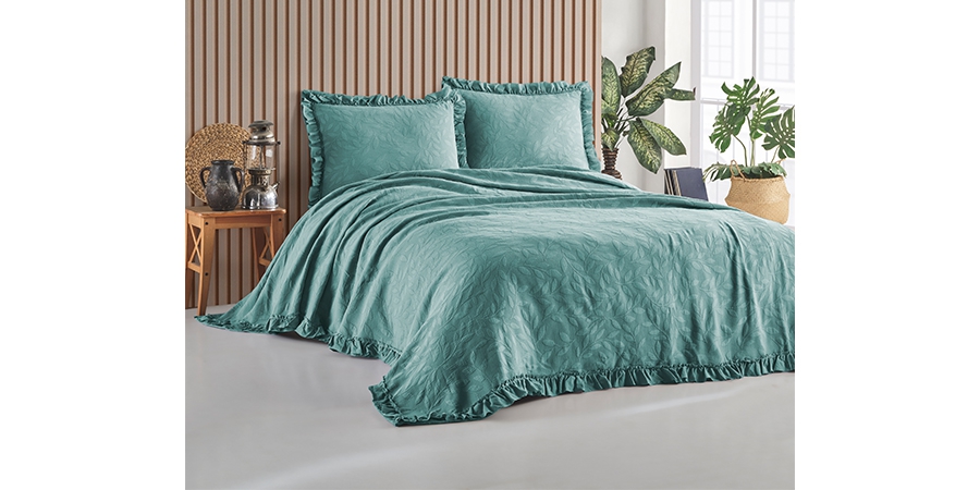 Bedspread with pillowcases, double, ILDA PETROL GREEN