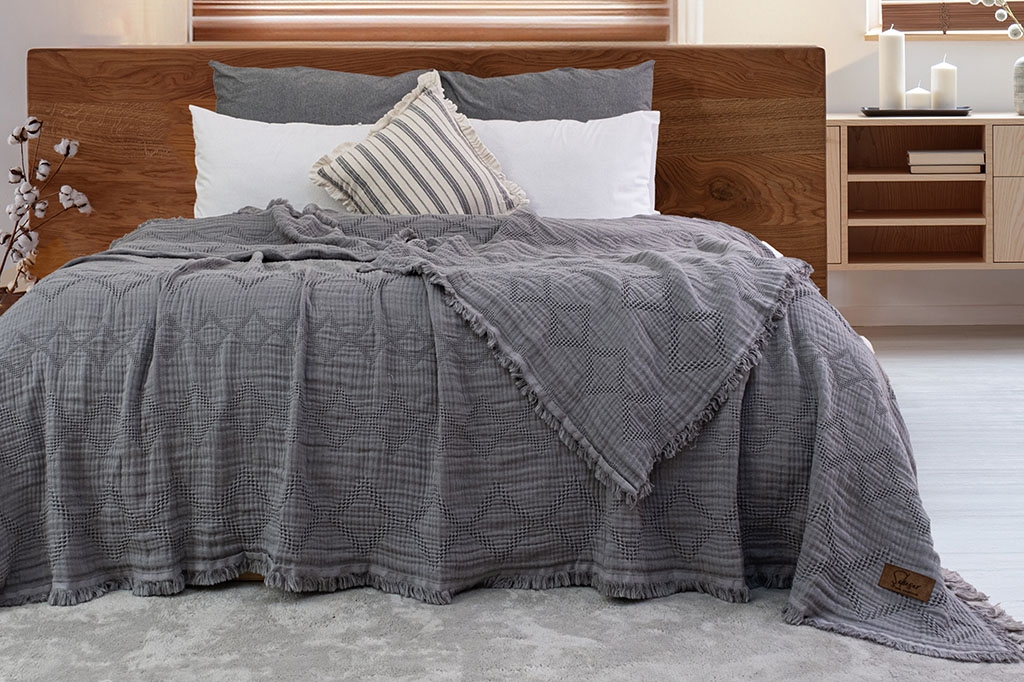 Muslin bedspread, double, OSCAR ANTHRACITE