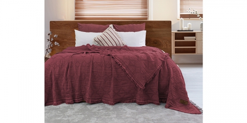 Muslin bedspread, double, OSCAR BORDEAUX