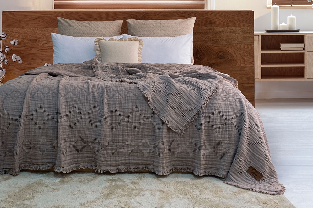 Muslin bedspread, double, OSCAR BEIGE