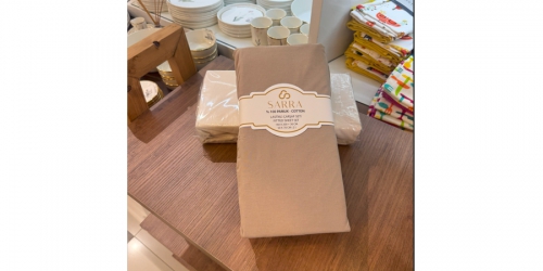 Cotton bedspread (on rubber) and 2 pillowcases, double, CAPUCCINO