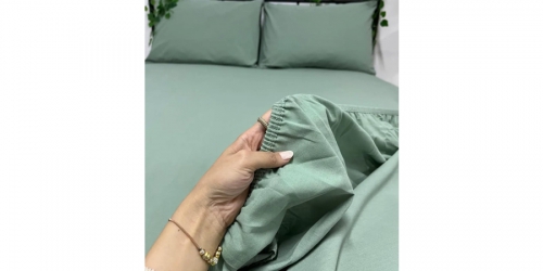 Cotton bedspread (on rubber) and 2 pillowcases, double, KHAKI