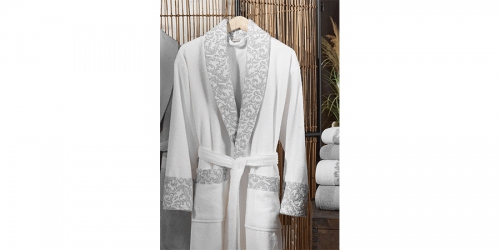 Bathrobe and towel set VICTORIA CREAM-GREY