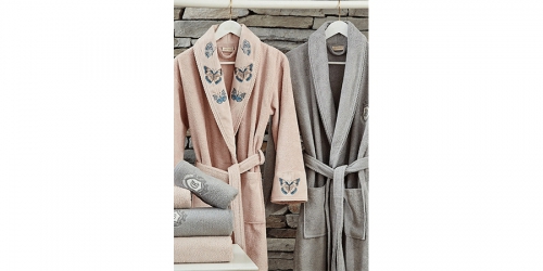Bathrobe and towel set BUTTERFLY PINK