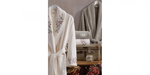 Bathrobe and towel set LAROSA PINK-GREY