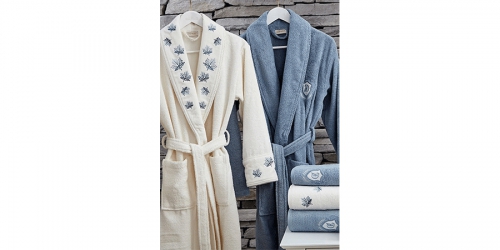 Bathrobe and towel set LEAF CREAM