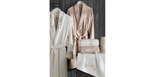 Bathrobe and towel set SERA CREAM