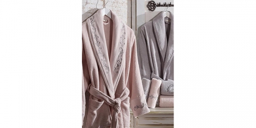 Bathrobe and towel set SULTAN PINK-GREY