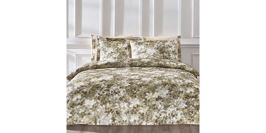 Silk bed linen TIVOLYO LEAVES BEIGE